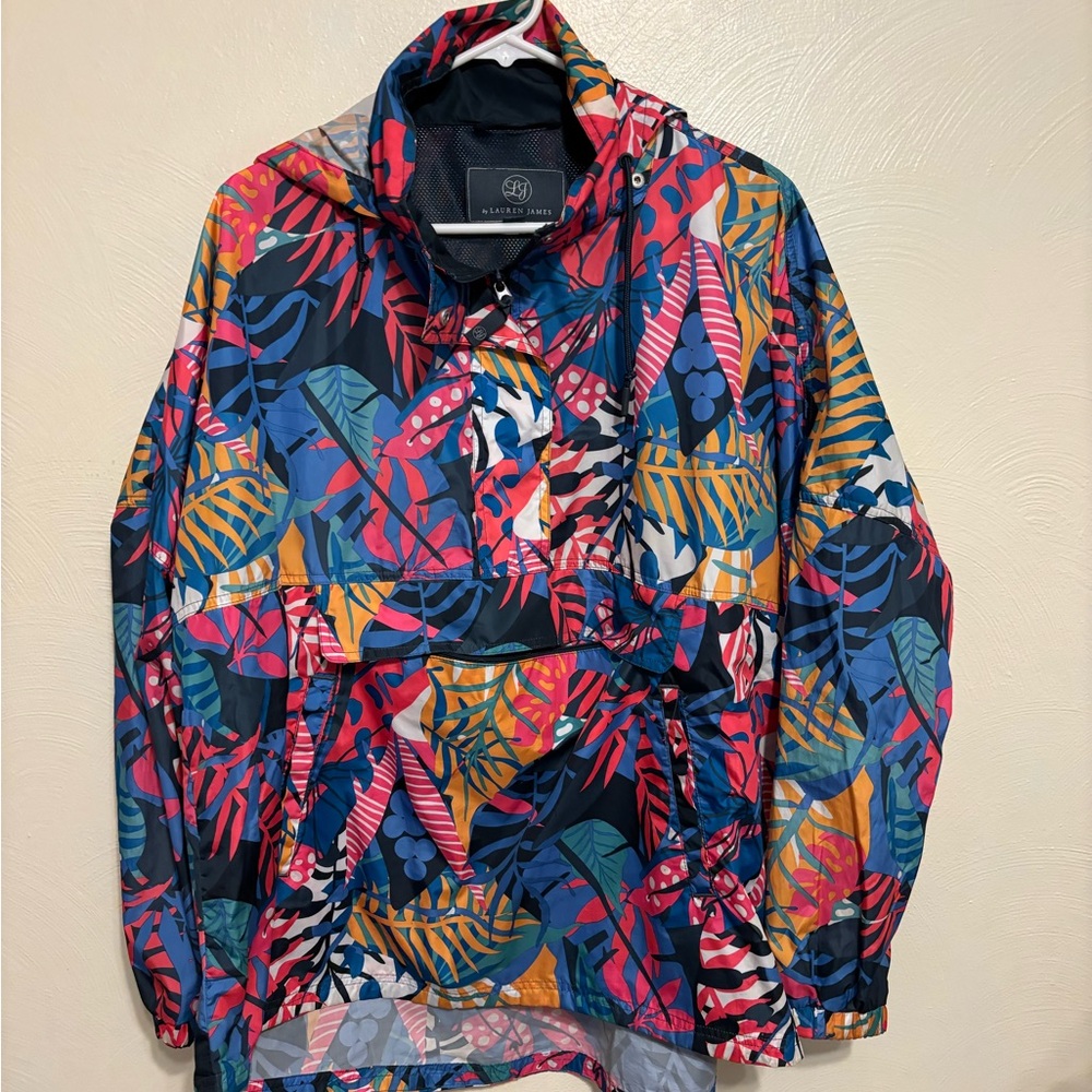 Lauren James XL Tropical Leaf Print Hooded Pullover Windbreaker Jacket